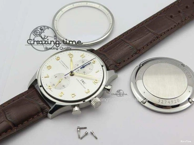MIROTIME 1219 ModernLook Portuguese IW371445 ZF 1:1 Best Edition SS White Dial Gold Markers On Brown Leather Strap A79350 V 7269